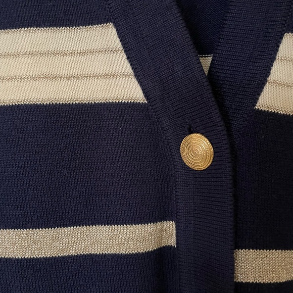 ✨ Talbots | Navy & Gold Striped |V-Neck Cardigan | Size L - Picture 3 of 5